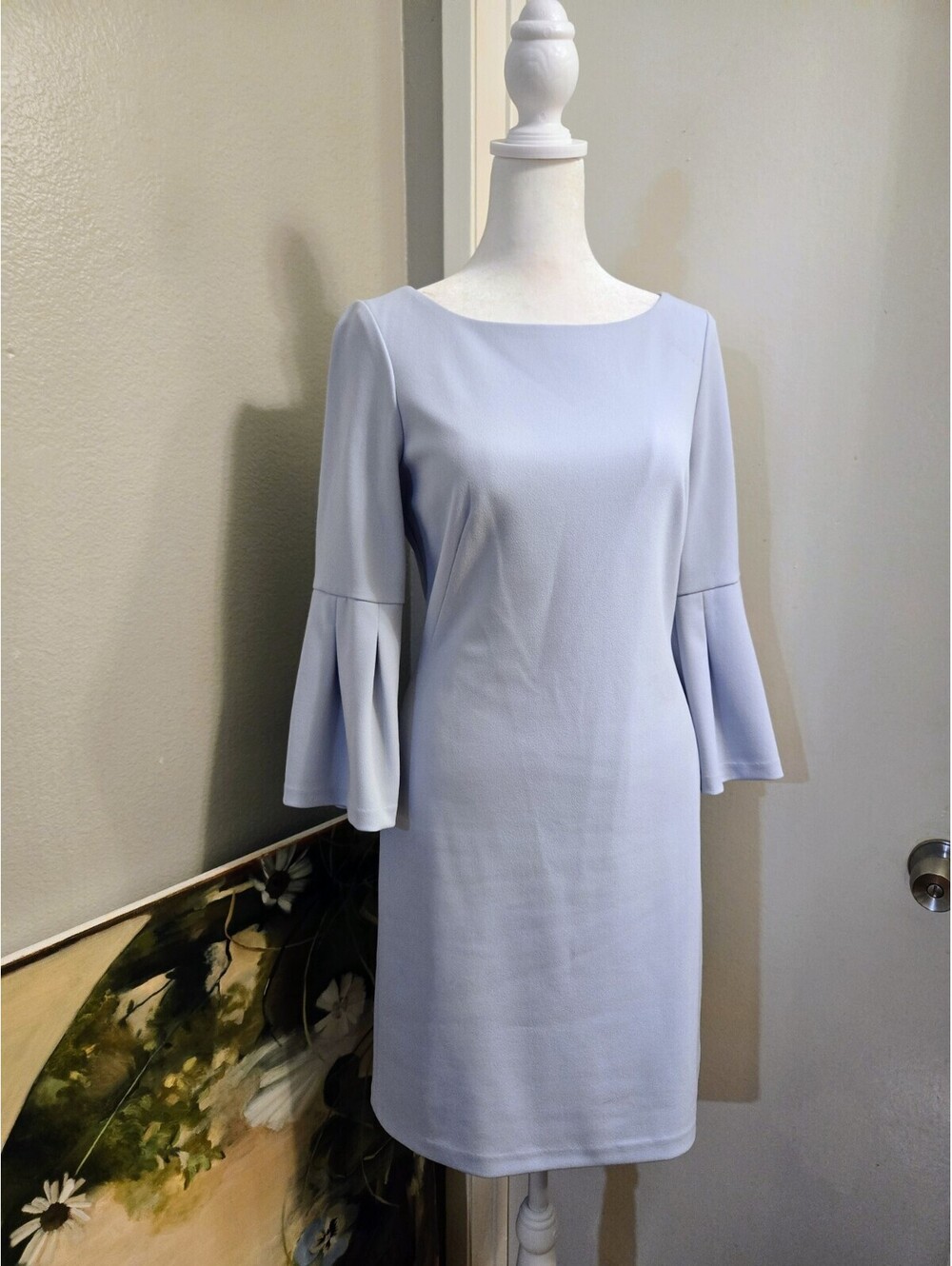 Lauren by Ralph Lauren Pastel Bule Bell-Cuff Jersey Formal Work Dress Size 2